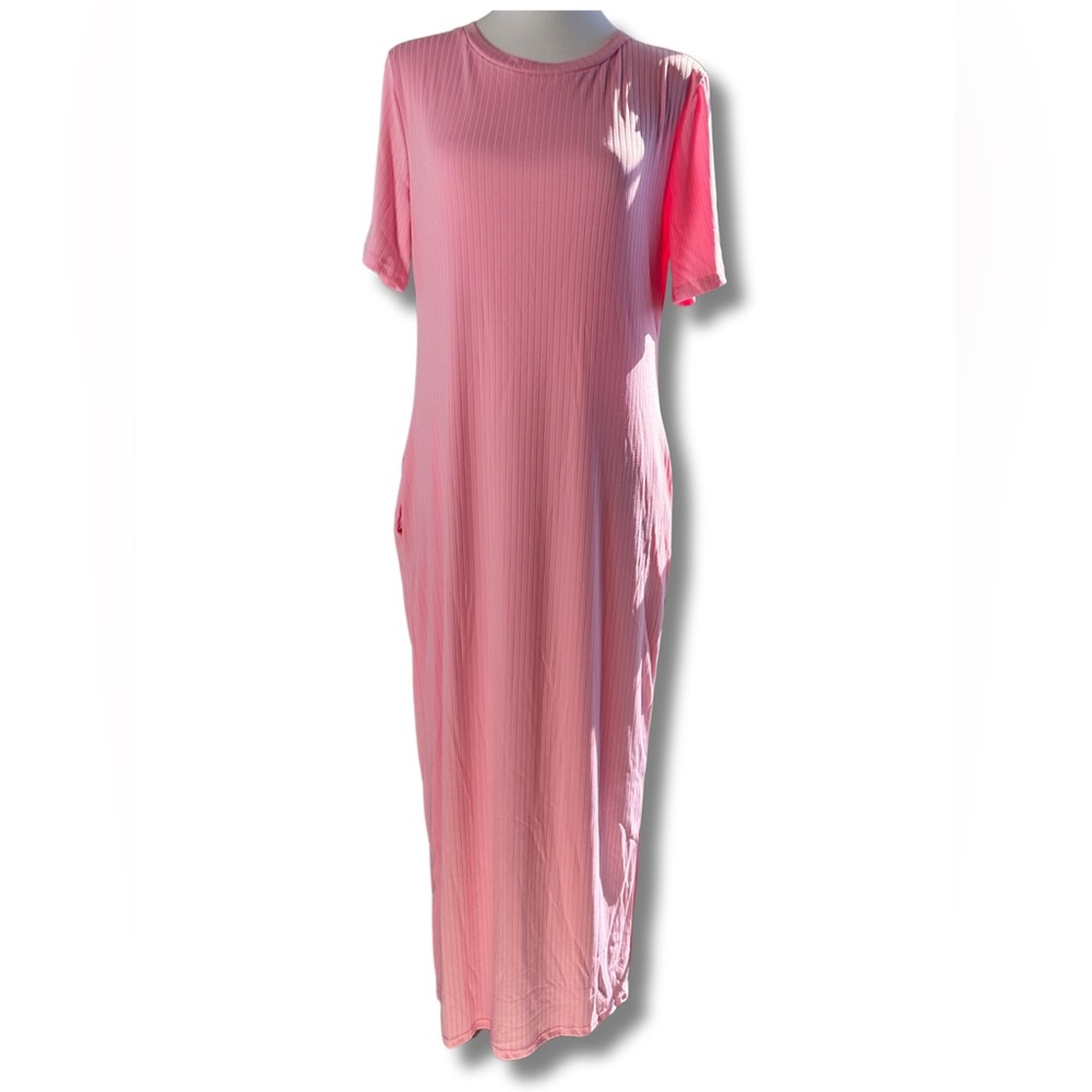 Pink Ribbed Maxi Dress- Tiktok Shop